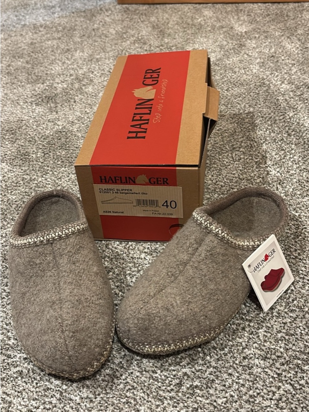 Haflinger womens Classic Wool Slip-On Slippers — Natural Taupe